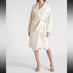 EXPRESS $228 Swan Stretch Elegant Cream Belted Wrap Coat